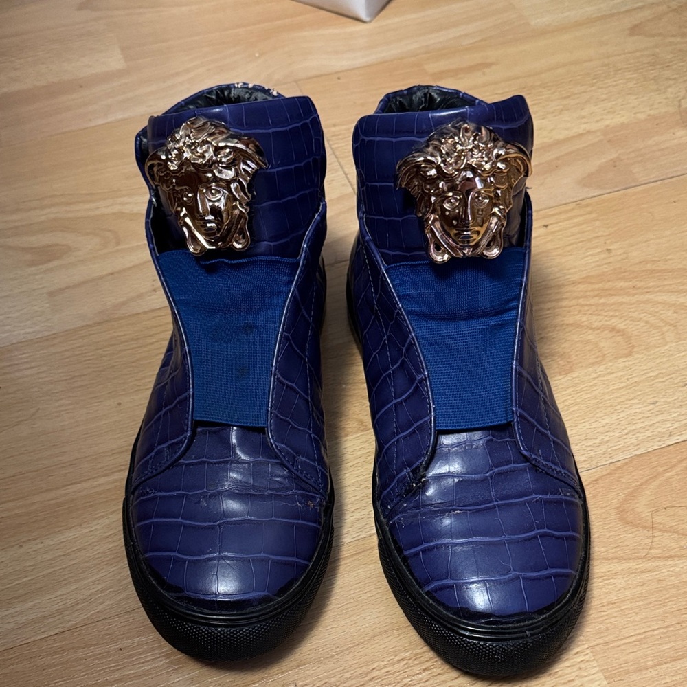 Versace Purple and Black Leather gold colored hardware